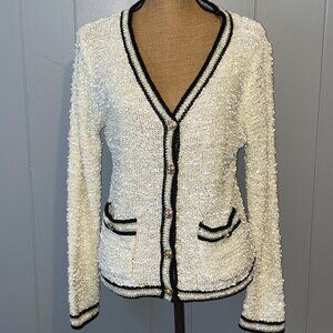 Sioni Cream and Black Sequin Cardigan Size Large
